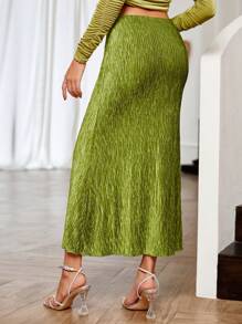 SHEIN Privé 素色魚尾裙下擺褶皺半身裙