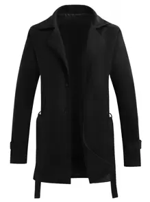 Manfinity Homme Men Plus Lapel Neck Belted Overcoat - Black - View 1