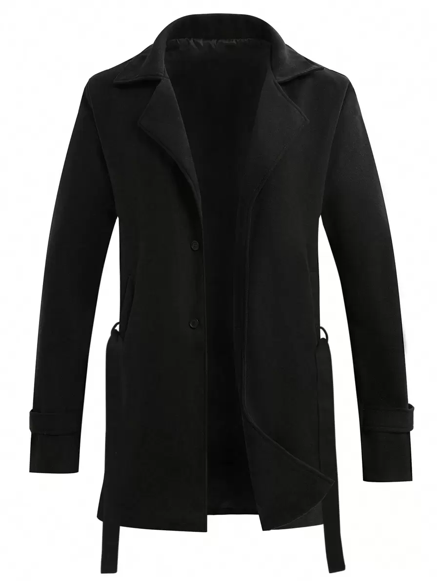 Manfinity Homme Men Plus Lapel Neck Belted Overcoat - Black - View 1