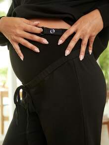 SHEIN 孕婦落肩套頭衫和可調節腰部運動褲套裝 - 黑色 - 查看 4