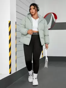 SHEIN EZwear Plus Zip Up Hooded Padded Coat, Winter