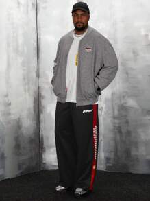 Manfinity VCAY Loose Fit Plus Size Men's Letter Printed Bomber Jacket, For Fall Winter