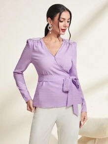 Modelyn 素色圍裹腰帶襯衫 - 淡紫色 - 查看 3