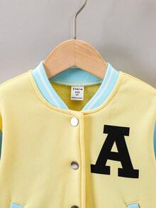 SHEIN Cô Gái Trẻ Đồ họa Trái tim & Chữ cái Khối màu Áo khoác Đại học - Nhiều màu - Xem 7