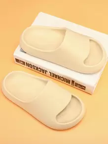 1 双儿童纯色 EVA 圆头平底简约拖鞋，适合所有季节、海滩、淋浴、休闲（请订购欧洲尺码，尺码偏小） - 米色 - 查看 3