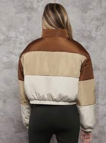 Teen Girl Colorblock Letter Patched Detail Drop Shoulder Padded Coat - Multicolor - View 2