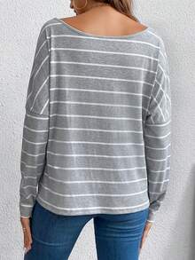 SHEIN LUNE 條紋印花扭結下擺T恤 - 彩色 - 查看 2