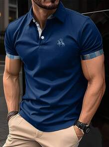 Manfinity Homme Men Horse Print Contrast Trim Polo Shirt - Blue - View 1