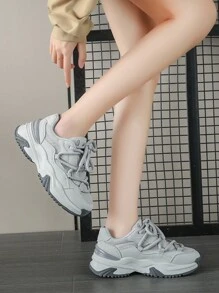 [Qishangda] Brand Quality Women's Sports Shoes, Chunky Sneakers, Running Shoes, Chunky Sneakers For Women, 2025 Spring/Autumn New Student Korean Style Slimming Sports Shoes, Women Casual Thick Bottom Ins Sneakers - Grey - View 3