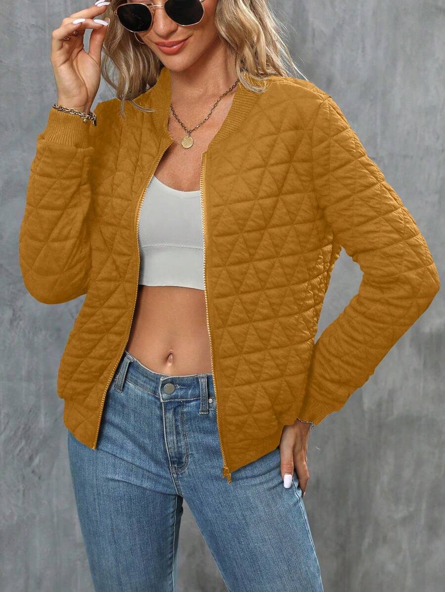 SHEIN LUNE Zip Up Quilted Bomber Jacket SHEIN USA