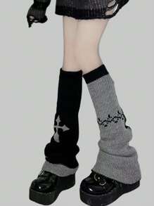 ROMWE Goth 1雙女性十字架圖案撞色腿部保暖套 - 彩色 - 查看 1