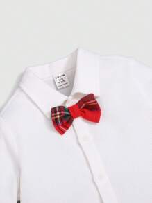SHEIN Baby Boy Tartan Print Bow Front Shirt & Suspender Pants, For Christmas Autumn Winter Clothes FGirlmen - Multicolor - View 10