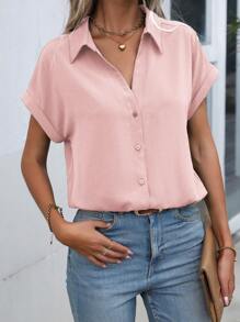 EMERY ROSE Batwing Sleeve Button Front Shirt - Dusty Pink - View 5