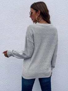 SHEIN LUNE Áo len nữ màu trơn Giải trí - Màu Xám nhạt - Xem 2