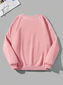 SHEIN LUNE Women's Casual Casual Fit Cat Print Round Neck Long Sleeve Sweatshirt - Baby Pink - View 2