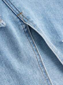 Teen Girl Ripped Raw Hem Denim Skirt - Light Wash - View 3