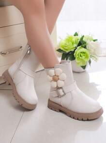 Botas De Moda Y Lindas Decoradas Con Flores Beige Para Niñas - Beis - Ver 2
