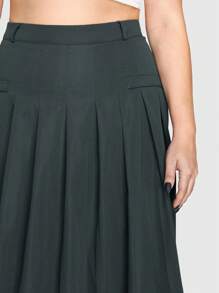 ROMWE Academia Plus High Waist Pleated Skirt - Grey - View 6