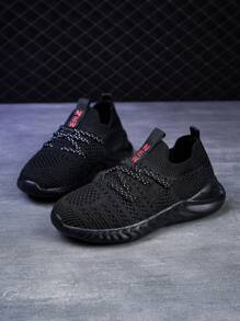 儿童透气网面轻便时尚套脚运动跑步鞋，夏季 - 黑色 - 查看 4