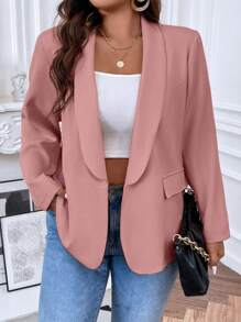 Flirla Plus Shawl Collar Open Front Blazer Graduation,Back To School,Teacher Outfits For Women - Pink - View 5