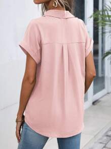 EMERY ROSE Batwing Sleeve Button Front Shirt - Dusty Pink - View 2