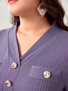 Modelyn Plus Button Front Bodycon Dress - Purple - View 6