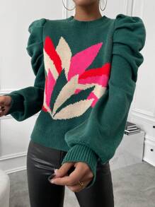 Chiquease Áo len dài tay họa tiết hoa mùa thu đông. - màu xanh lá - Xem 1