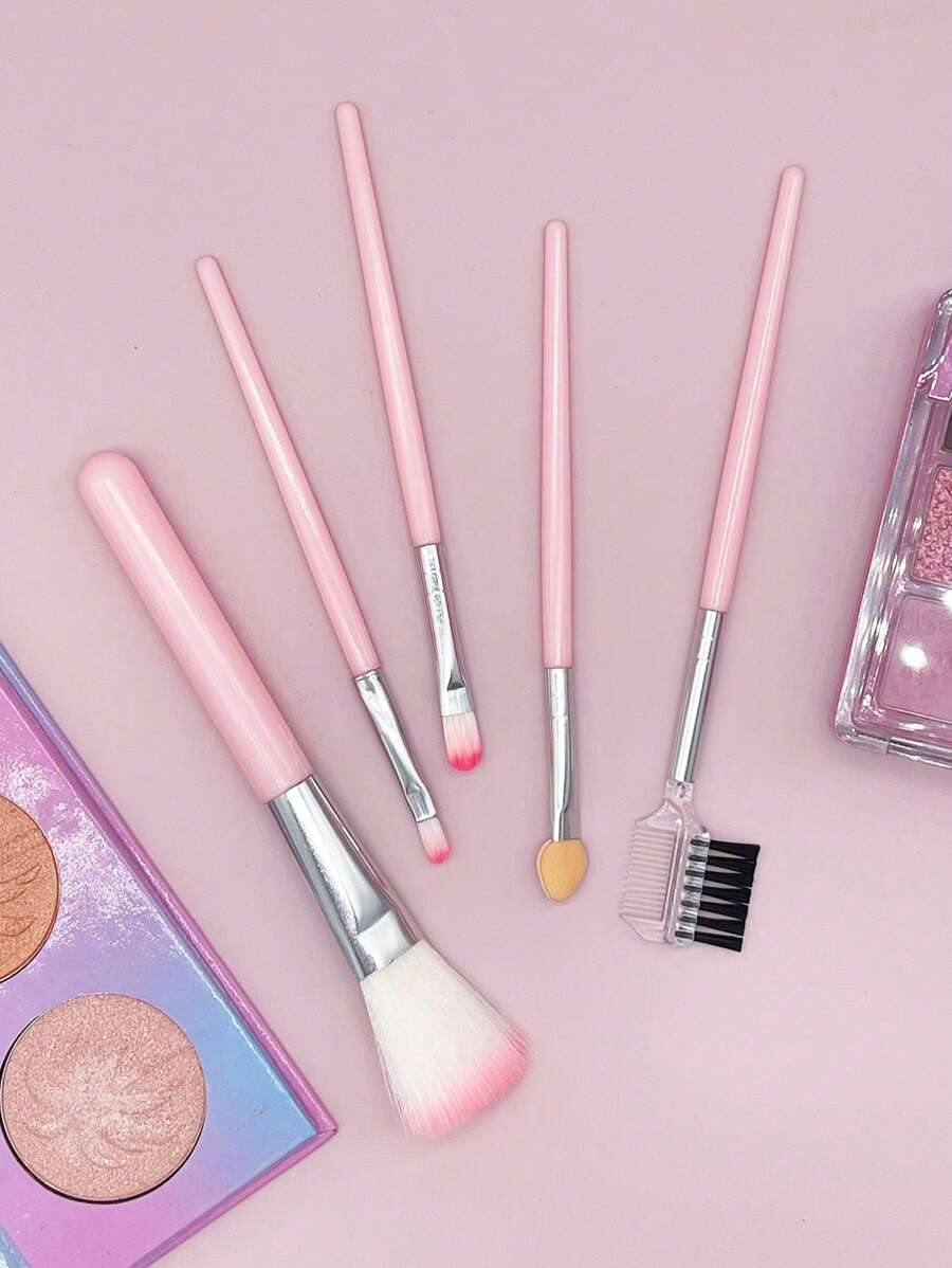 5pcs Makeup Brush Set For Women Makeup Use - Pink - View 1
