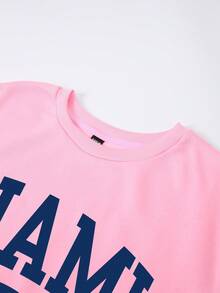 SHEIN EZwear Áo nỉ lót nhiệt họa tiết Plus Letter - Hồng - Xem 6