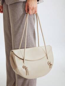 MOTF PREMIUM 蝴蝶結裝飾蓋子馬鞍包時尚肩袋 - 淺灰色 - 查看 11