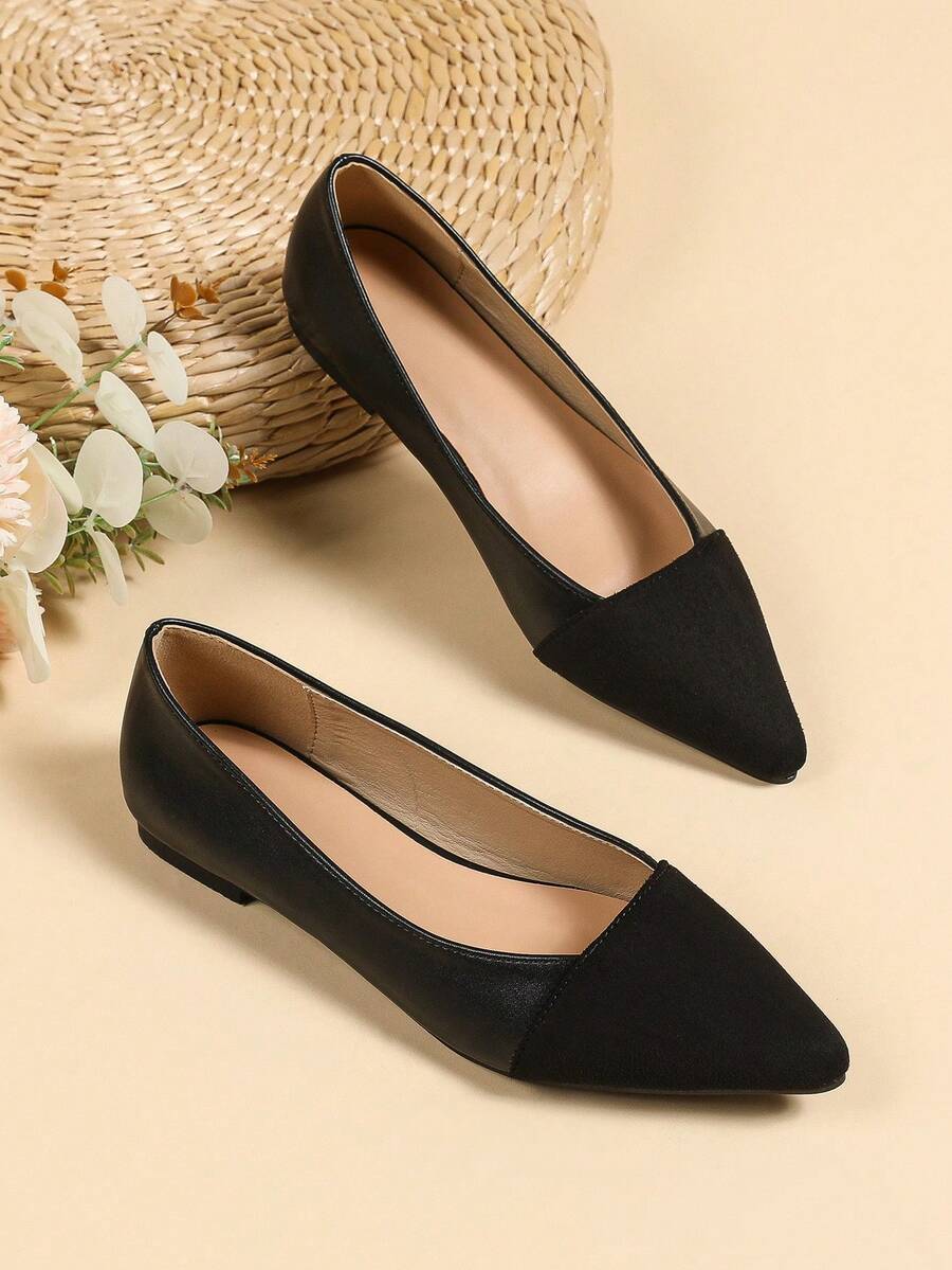 Ladies' Comfortable & Stylish Pointed Flat Shoes, All Seasons - Black - View 1