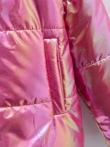 SHEIN 年轻女孩全息连帽棉服外套（不含毛衣） - 玫紅色 - 查看 5