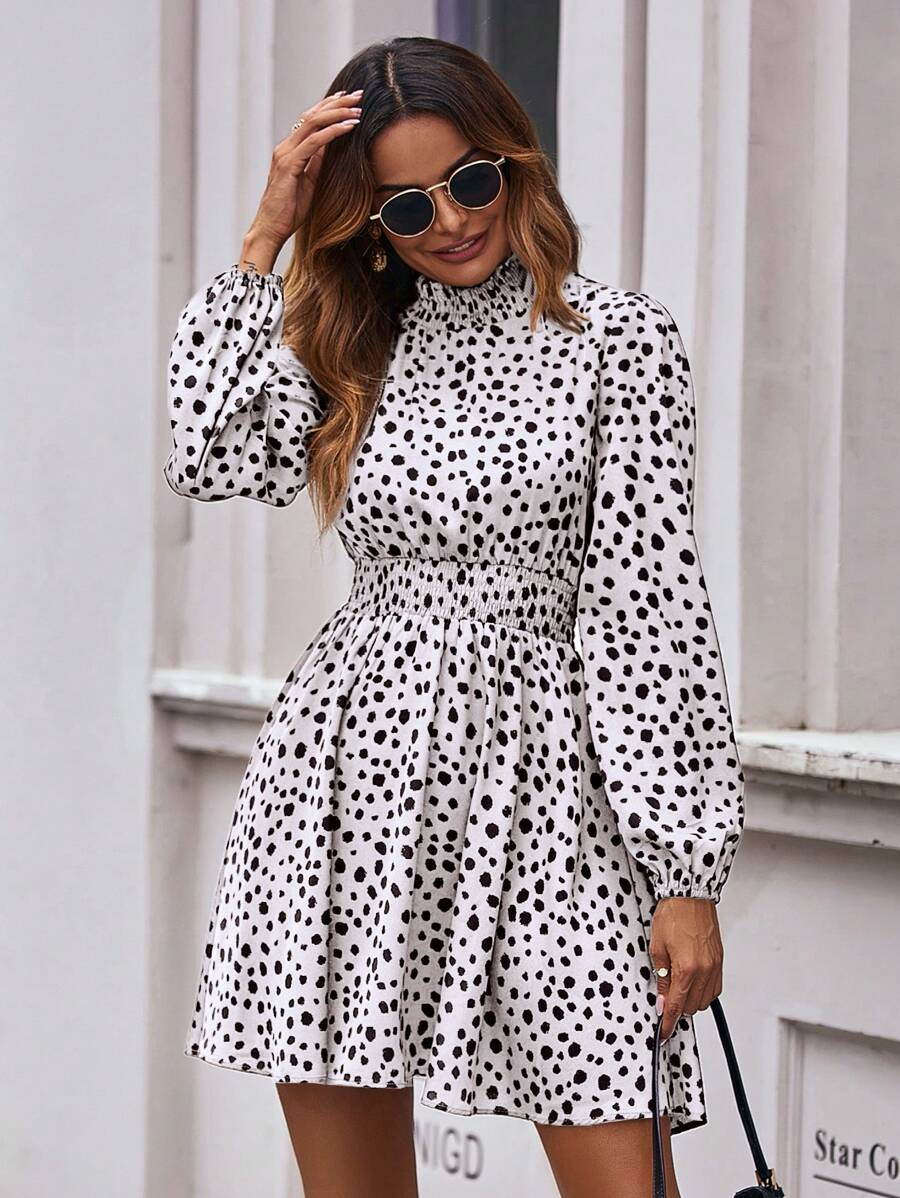 SHEIN Clasi 滿版圖案腰部打褶洋裝