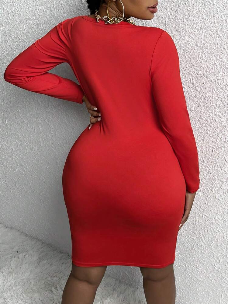 Plus Car & Letter Graphic Bodycon Dress