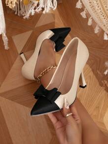 Women's Elegant High Heels With Black-And-White Bow Knot Design Autumn New Fashion, Concise Style, Elegant, Women Pumps, Elegant - Black and White - View 5