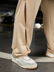 GENTILAND Men Solid Slant Pocket Sweatpants - Khaki - View 6