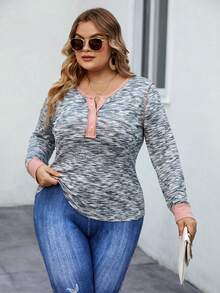 SHEIN LUNE 大碼段染半鈕扣T恤 - 彩色 - 查看 4