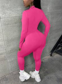 Slaydiva Solid Crop Tee & Leggings - Hot Pink - View 2