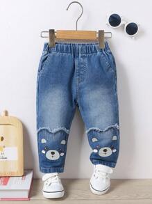 中性寶寶休閒可愛角色圖形淺色寬鬆牛仔褲