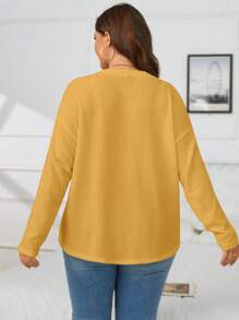 SHEIN Essnce Plus Waffle Knit Drop Shoulder Tee - Yellow - View 2