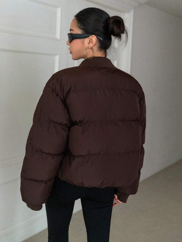 Zip Up Baseball Collar Thick Pockets Coat, Women Winter Coats Jacket