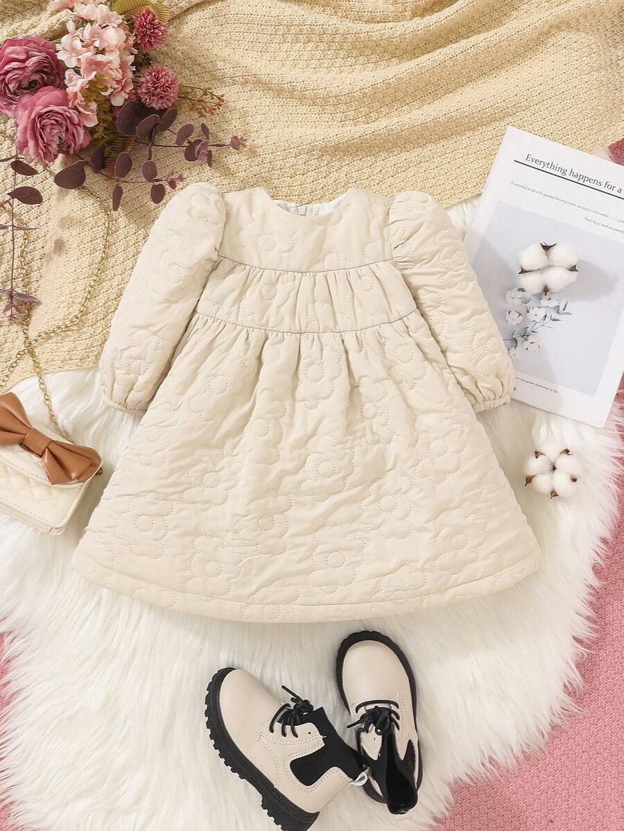 SHEIN Baby Girls Solid Smock Dress - Apricot - View 1