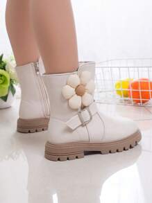Botas De Moda Y Lindas Decoradas Con Flores Beige Para Niñas - Beis - Ver 5