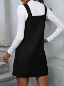 SHEIN LUNE Solid Pinafore Dress Without Tee - Black - View 2