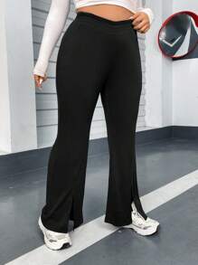 Flirla Hơn Viền chia cắt Quần ống loe - màu đen - Xem 6