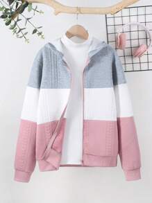 Teen Girl Colorblock Zip Up Hooded Jacket Without Tee - Multicolor - View 1