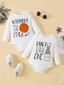 女嬰2入組標語和卡通圖案連身背心 - 白色 - 查看 1