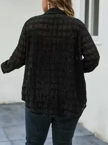SHEIN LUNE Plus Solid Button Front Blouse - Black - View 2