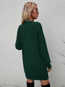 SHEIN Unity 素色落肩袖燈籠袖毛衣洋裝不附腰帶 - 墨綠色 - 查看 2