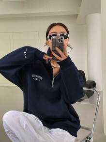 DAZY 女式休闲半拉链套头衫，保暖内衬，街头风格，秋冬